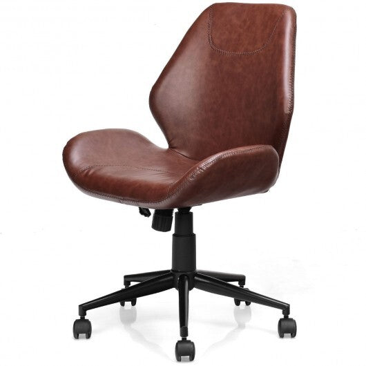 Office Home Leisure Mid-back PU Upholstered Rolling Chair - Color: Brown - Minihomy