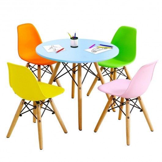 5 Pieces Kid's Colorful Set with 4 Armless Chairs - Color: Multicolor - Minihomy