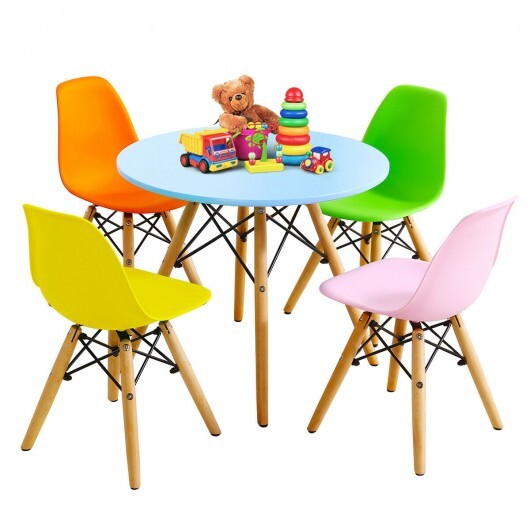 5 Pieces Kid's Colorful Set with 4 Armless Chairs - Color: Multicolor - Minihomy