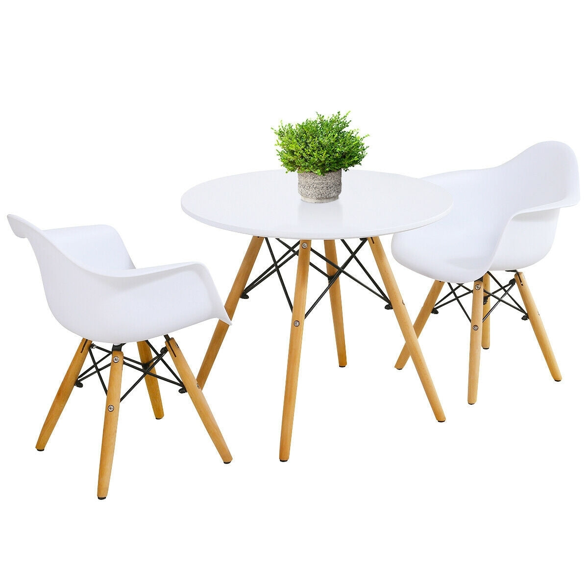 3 Pieces Kid's Modern Round Table Chair Set - Color: White - Minihomy