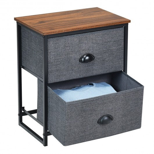 Metal Frame Nightstand Side Table Storage with 2 Drawers-Gray - Minihomy