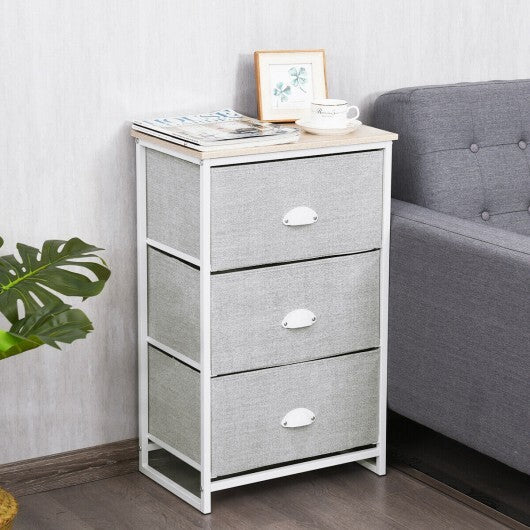 Nightstand Side Table Storage Tower Dresser Chest with 3 Drawers-Gray - Minihomy