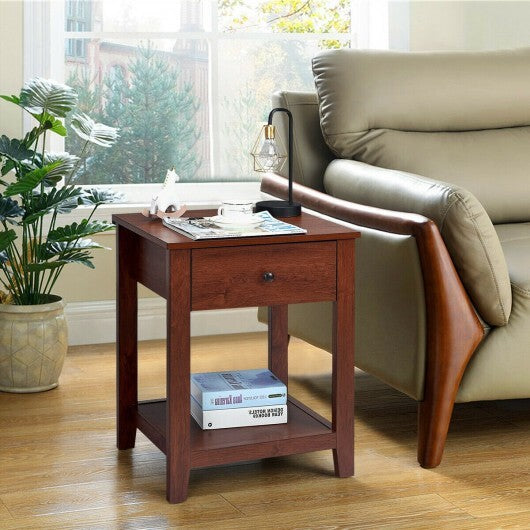 Set of 2 Nightstand with Storage Shelf and Pull Handle