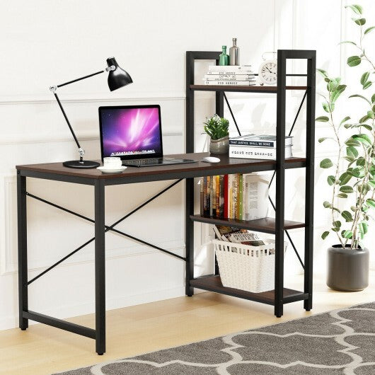 47.5 Inch Writing Study Computer Desk with 4-Tier Shelves-Tan - Color: Tan - Minihomy