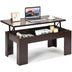 Lift Top Coffee Pop-UP Cocktail Table-Brown - Color: Brown - Minihomy