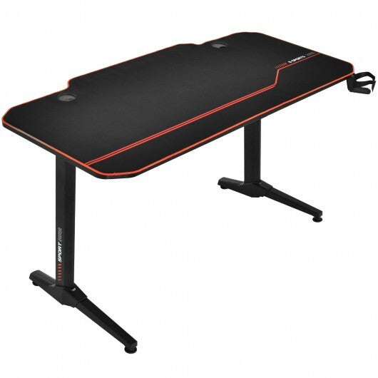 55 Inch Gaming Desk with Free Mouse Pad with Carbon Fiber Surface - Color: Black - Minihomy