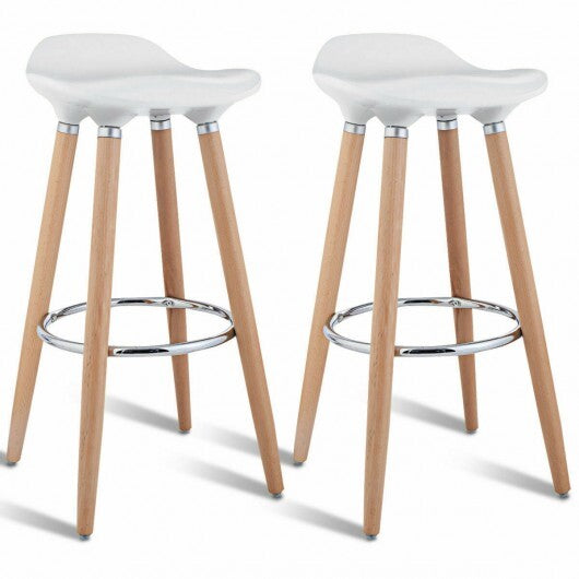 Set of 2 ABS Bar Stools with Wooden Legs