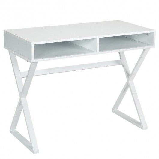 Modern Computer Desk Makeup Vanity Table with 2 Storage Compartments - Color: White - Minihomy