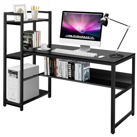 59-Inch Computer Desk Home Office Workstation 4-Tier Storage Shelves-Black - Color: Black - Minihomy