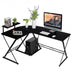 L-Shaped Desk Reversible Corner Computer Desk with Movable Shelf and CPU Stand-Black - Color: Black - Minihomy