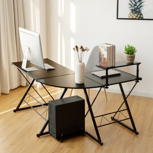 L-Shaped Desk Reversible Corner Computer Desk with Movable Shelf and CPU Stand-Black - Minihomy