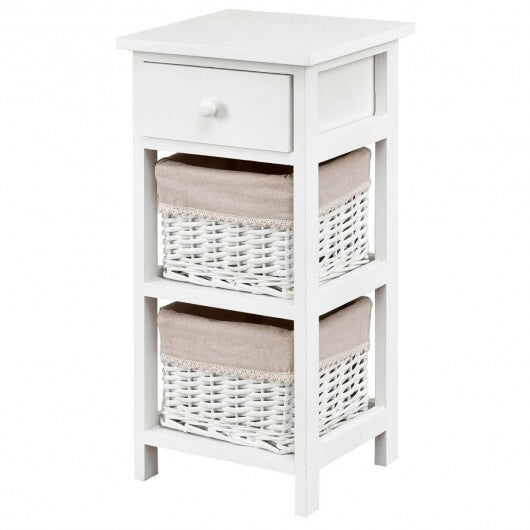 2 Pieces Bedroom Bedside End Table with Drawer Baskets-White - Minihomy