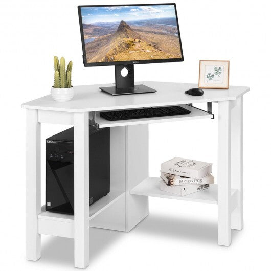 Wooden Study Computer Corner Desk with Drawer-White - Color: White