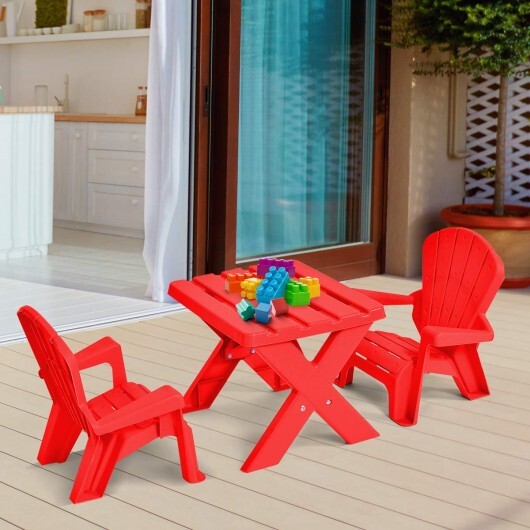 3-Piece Plastic Children Play Table Chair Set-Red - Color: Red - Minihomy