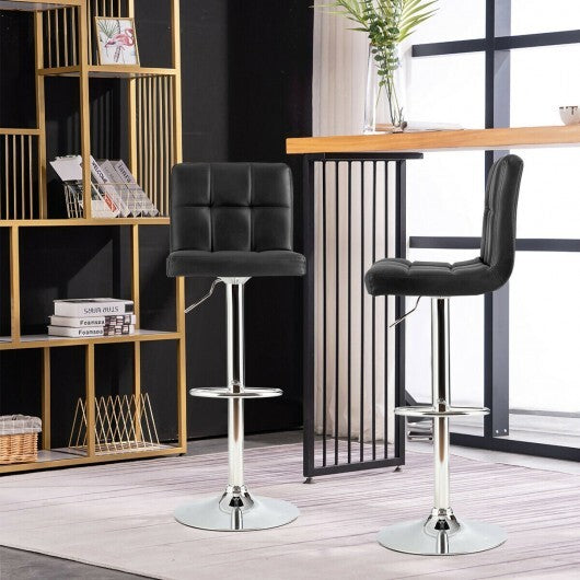 Adjustable Swivel Bar Stool with PU Leather-Black - Color: Black