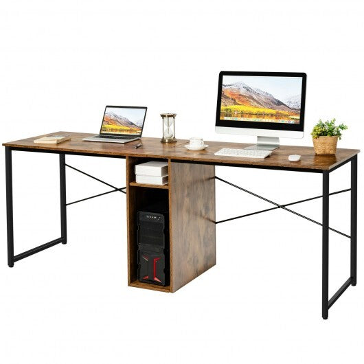 79 Inches Multifunctional Office Desk for 2 Person with Storage-Brown - Color: Brown - Minihomy