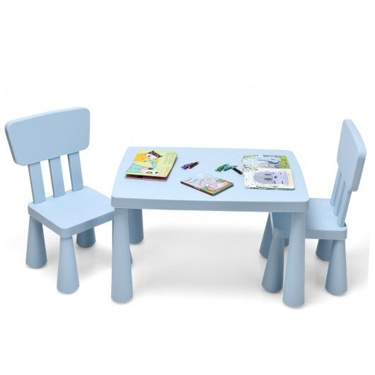 3 Pieces Toddler Multi Activity Play Dining Study Kids Table and Chair Set-Blue - Minihomy