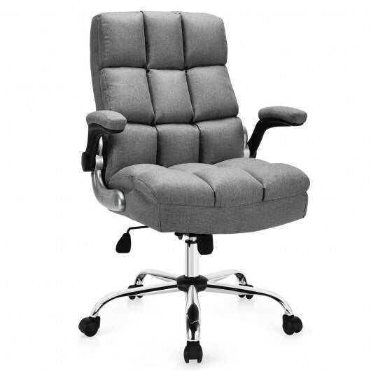 Adjustable Swivel Office Chair with High Back and Flip-up Arm for Home and Office-Gray - Color: Gray - Minihomy