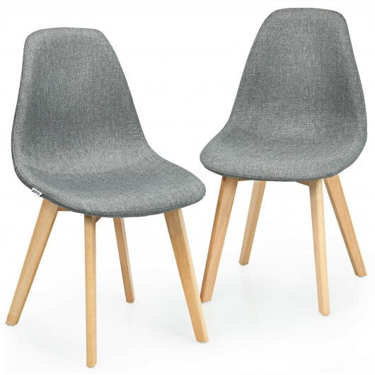 2 Pieces Modern Dining Chair Set with Wood Legs and Fabric Cushion Seat