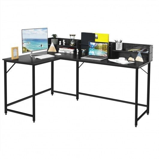 5.5 Inch L-shaped Computer Desk with Bookshelf-Black - Color: Black - Minihomy