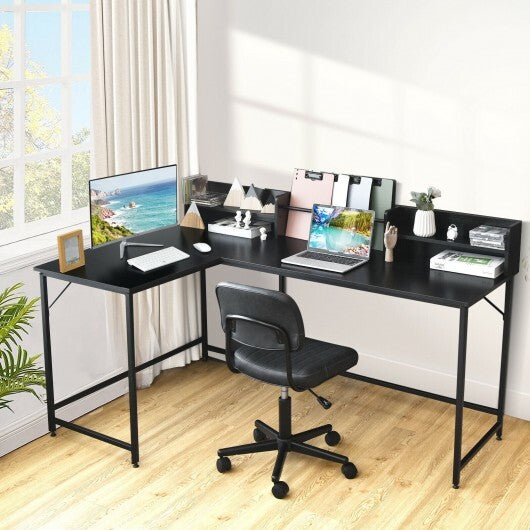 5.5 Inch L-shaped Computer Desk with Bookshelf-Black - Color: Black