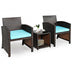 3 Pieces PE Rattan Wicker Furniture Set with Cushion Sofa Coffee Table for Garden-Turquoise - Color: Turquoise - Minihomy