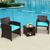 3 Pieces PE Rattan Wicker Furniture Set with Cushion Sofa Coffee Table for Garden-Turquoise - Color: Turquoise - Minihomy