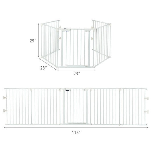 115 Inch Length 5 Panel Adjustable Wide Fireplace Fence-White - Color: White - Minihomy