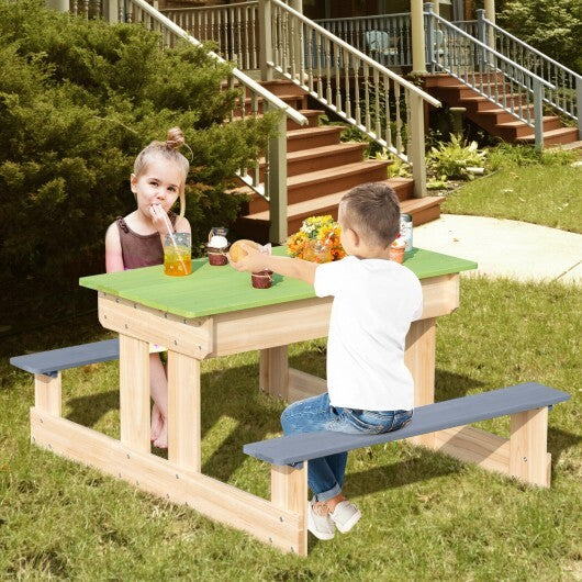 3-in-1 Outdoor Wooden Kids Water Sand Table with Play Boxes - Minihomy