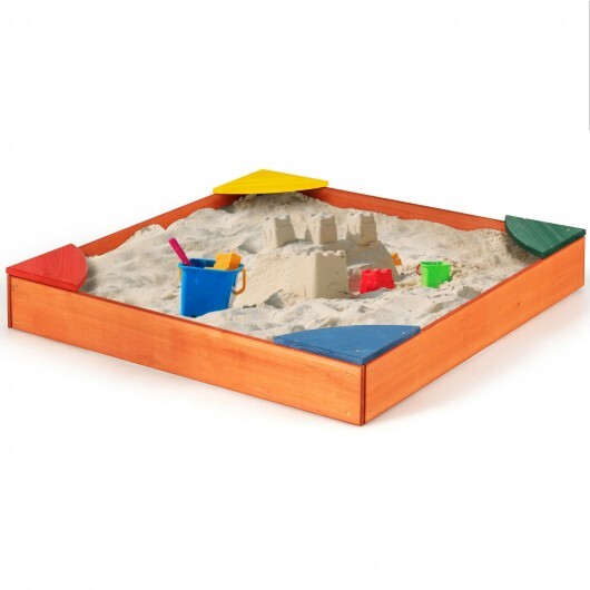 Kids Outdoor Wooden Backyard Sandbox with Built-in Corner Seating - Minihomy