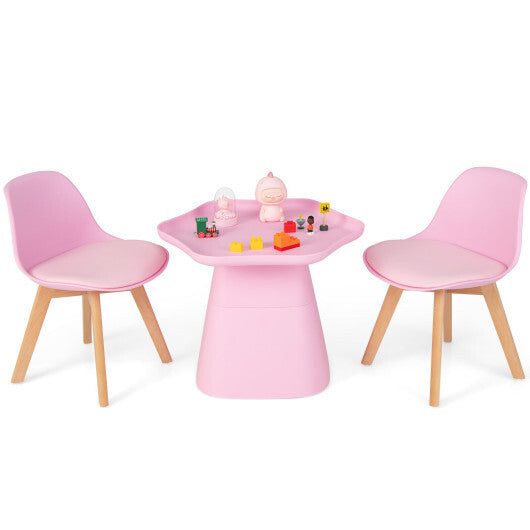 Wooden Kids Activity Table and Chairs Set with Padded Seat-Pink - Color: Pink