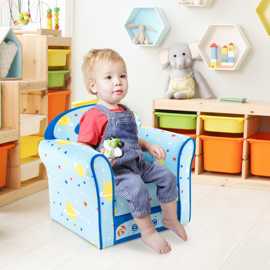 Toddlers Sofa Chair with Velvet Fabric Cover High Density Sponge Filling - Color: Blue