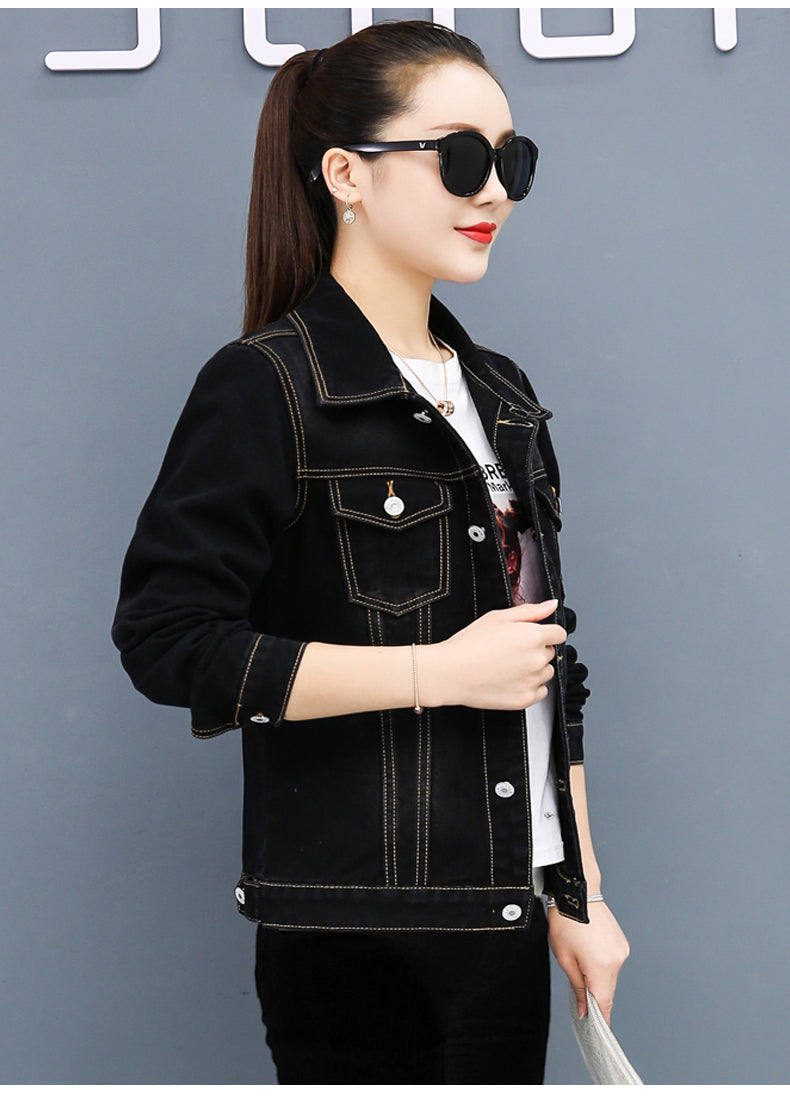 Denim Jacket Women Jeans Jackets Blue Black New Autumn Wear - Minihomy