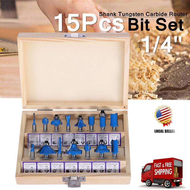 15PCS Tungsten Carbide Router Bit Set 1/4In For Woodworking - Minihomy