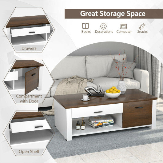 Modern Coffee Table with Front Back Drawers and Compartments for Living Room - Minihomy