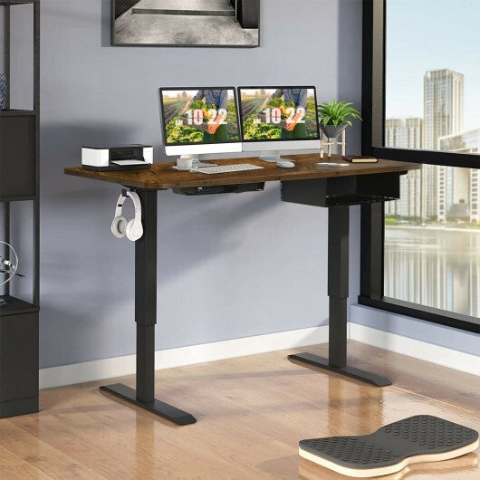 48-inch Electric Height Adjustable Standing Desk with Control Panel-Rustic Brown - Color: Brown - Minihomy