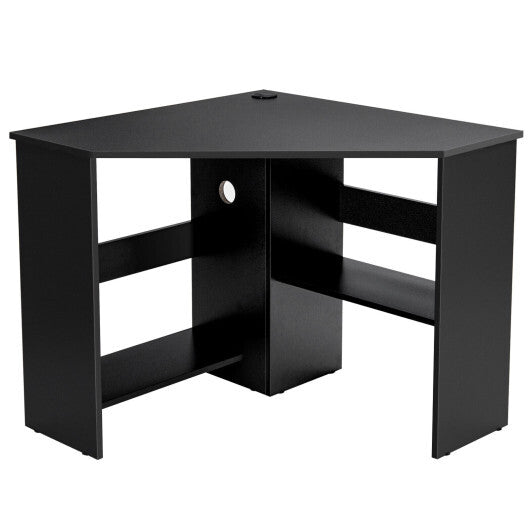 Corner Computer Desk Triangle Writing Workstation with Storage Shelf-Black - Color: Black - Minihomy