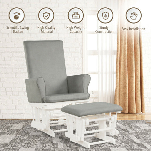 Baby Nursery Relax Rocker Rocking Chair Glider and Ottoman Cushion Set-Gray - Minihomy