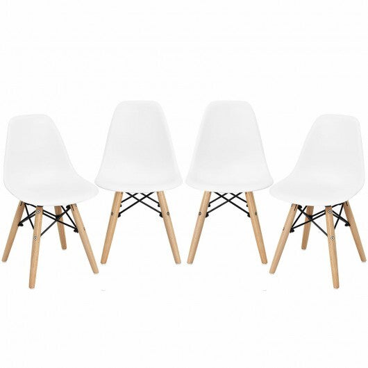 4 PCS Children Chair Set Medieval Style Dining Chairs with Wood Legs - Color: White - Minihomy