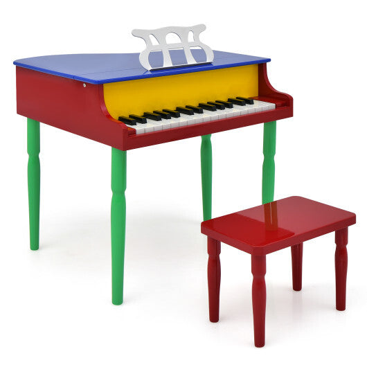 30-Key Wood Toy Kids Grand Piano with Bench and Music Rack-Multicolor - Color: Multicolor - Minihomy