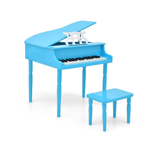 30-Key Wood Toy Kids Grand Piano with Bench and Music Rack-Blue - Color: Blue - Minihomy