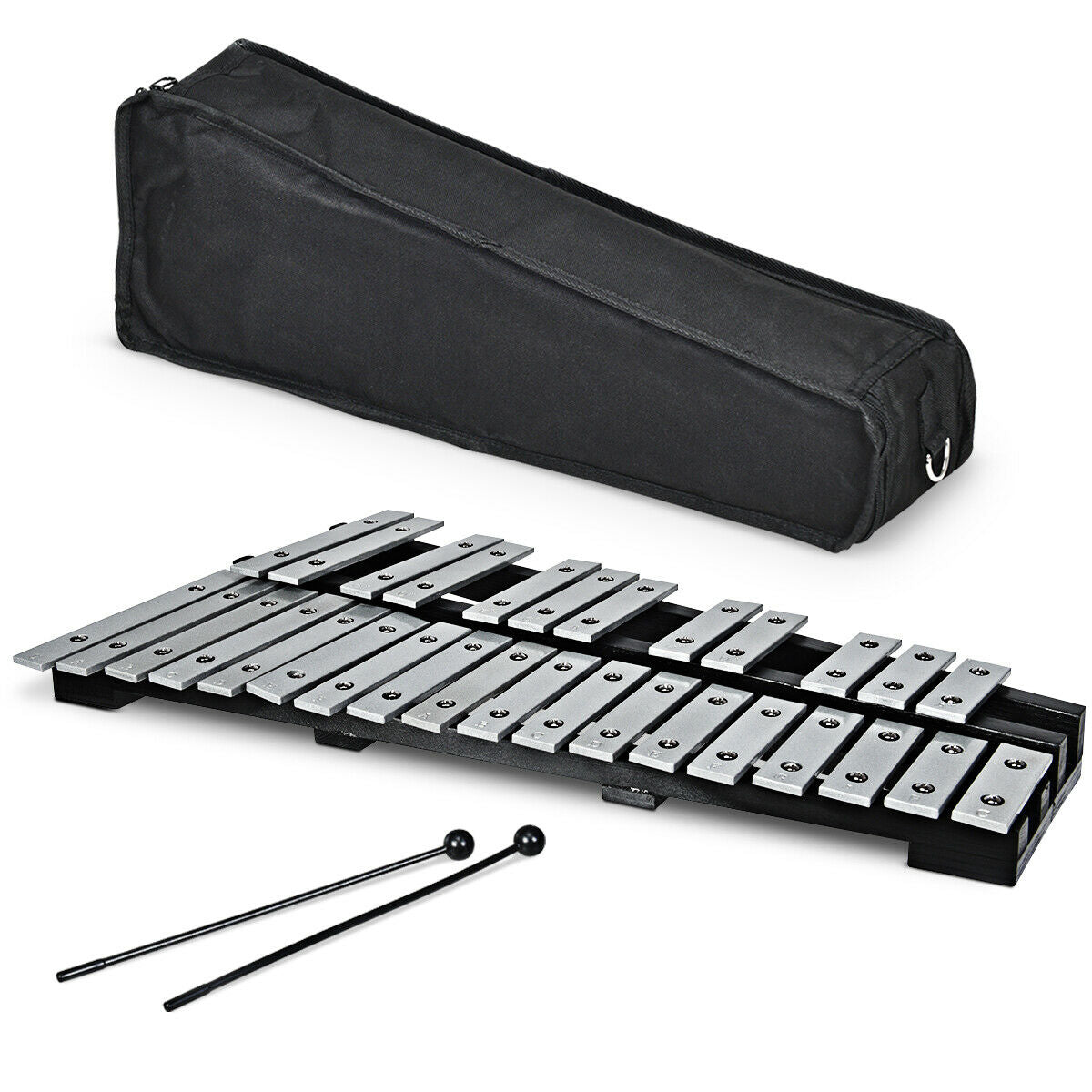 Foldable Aluminum Glockenspiel Xylophone 30 Note with Bag - Color: Black - Minihomy