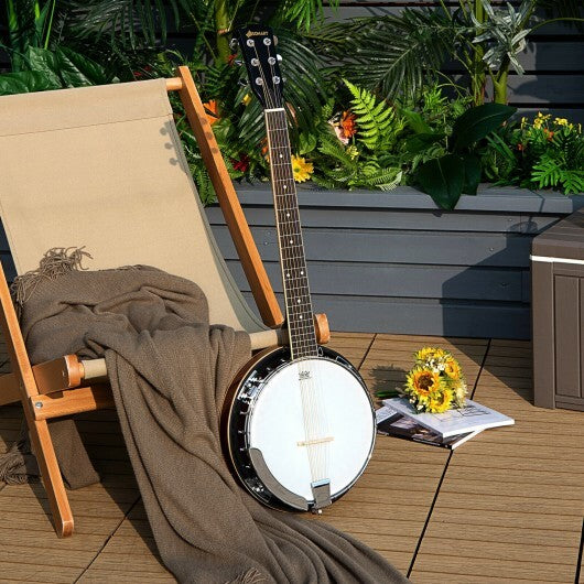 39 Inch Sonart Full Size 6 string 24 Bracket Professional Banjo Instrument with Open Back - Color: Black - Minihomy