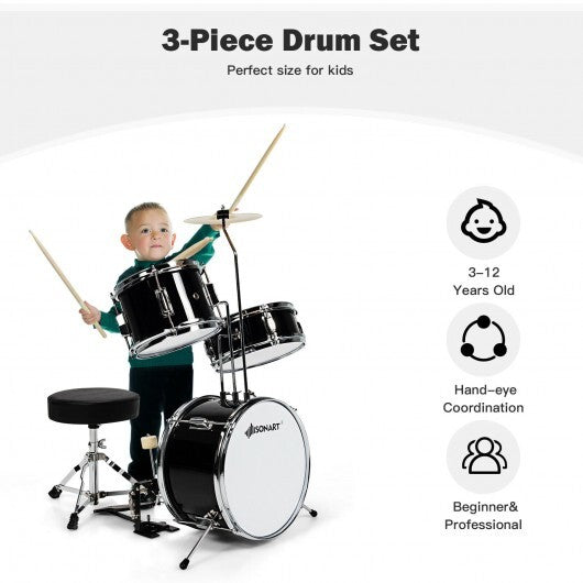 5 Pieces Junior Drum Set with 5 Drums-Black - Color: Black - Minihomy