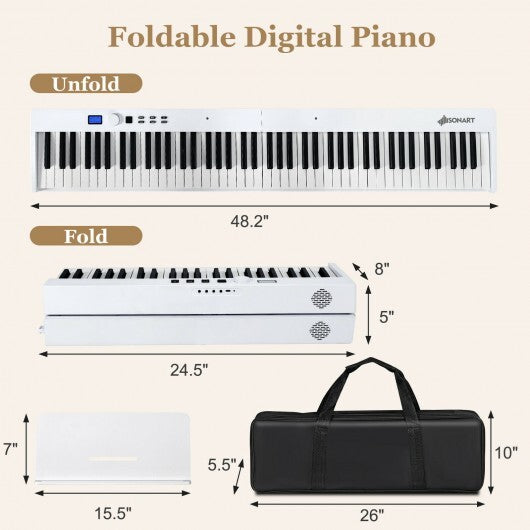 88-Key Foldable Digital Piano with MIDI and Wireless BT-White - Color: White - Minihomy