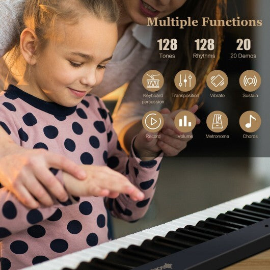 88-Key Foldable Digital Piano with MIDI and Wireless BT-Black - Minihomy