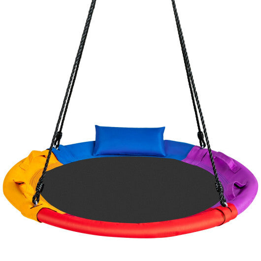 40 inch Saucer Tree Outdoor Round Platform Swing with Pillow and Handle-Multicolor - Minihomy