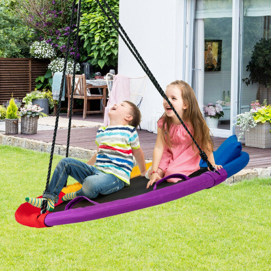 40 inch Saucer Tree Outdoor Round Platform Swing with Pillow and Handle-Multicolor - Color: Multicolor - Minihomy