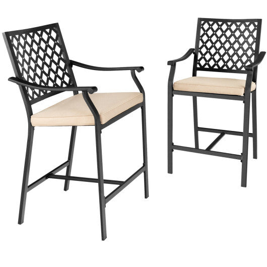 2 Pieces Patiojoy Patio Bar Stool with Height Cushion and Armrest - Minihomy