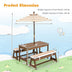 Kids Picnic Table and Bench Set with Cushions and Height Adjustable Umbrella-Brown - Color: Brown - Minihomy